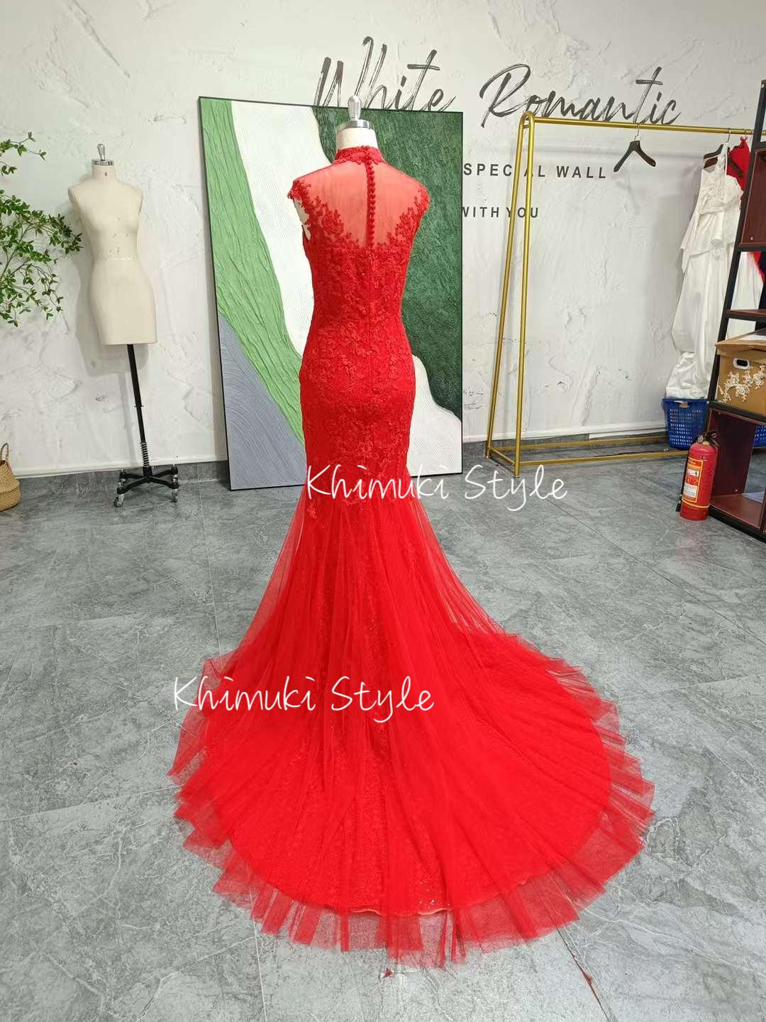 mermaid red bridal dress