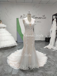 Champagne Floral Lace Wedding Dress