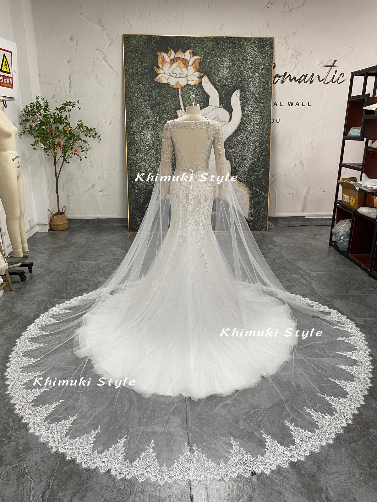 mermaid ivory lace wedding gown