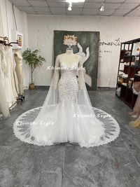 mermaid ivory lace wedding gown