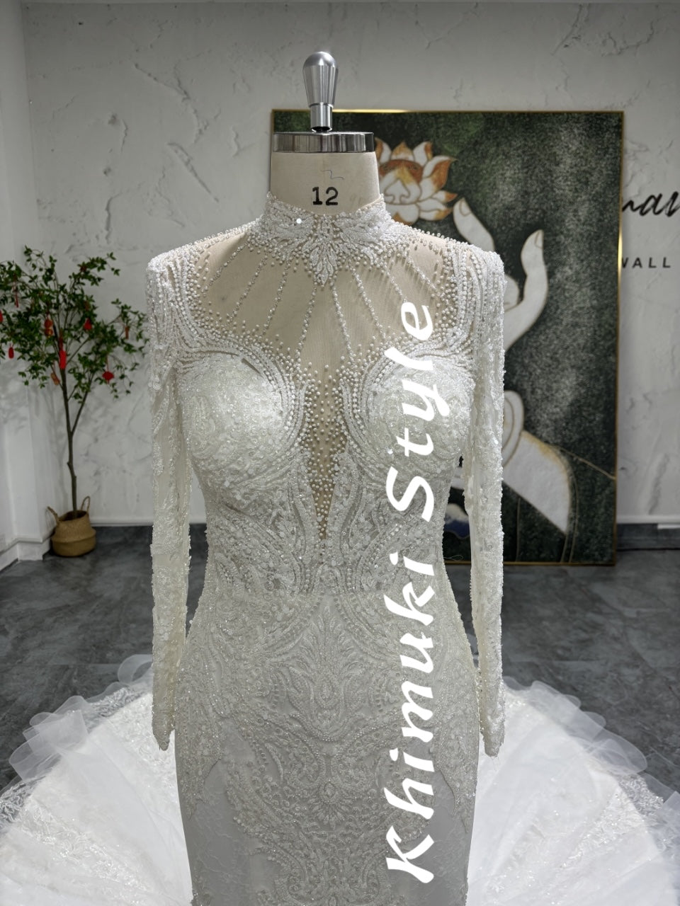mermaid long sleeves wedding gown