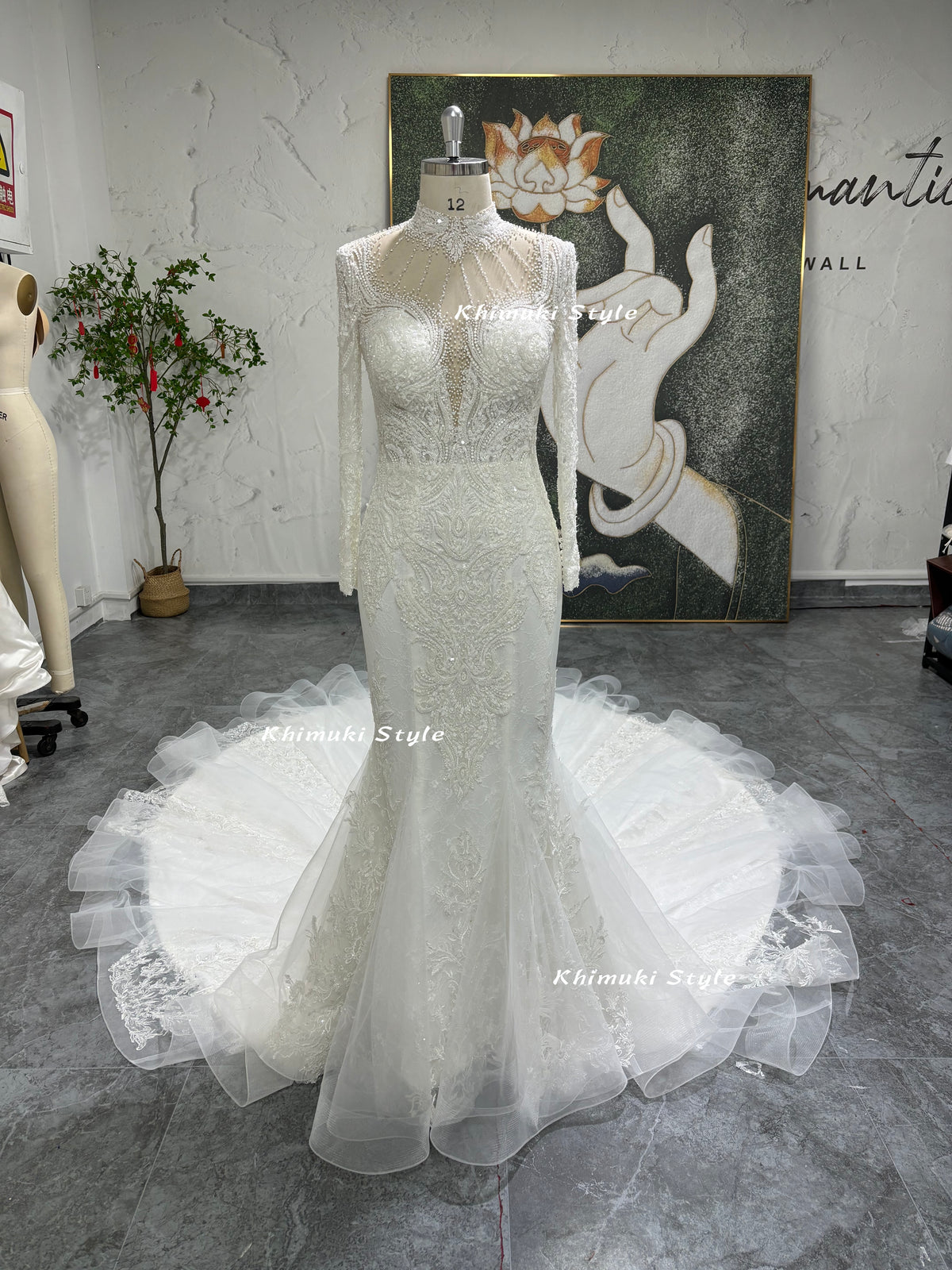 mermaid long sleeves wedding gown