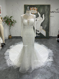 mermaid long sleeves wedding gown