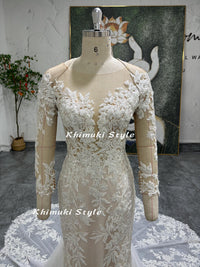mermaid sheer lace bridal dress