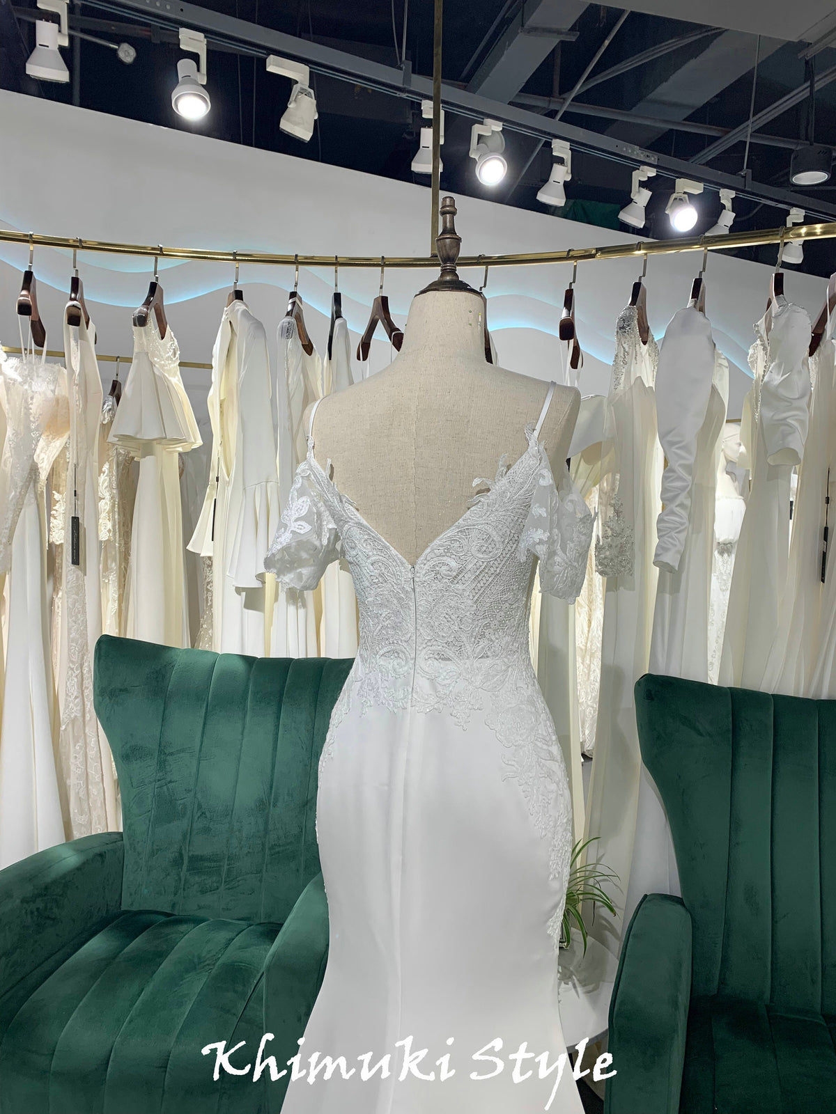 sexy spaghetti strap lace bridal dress