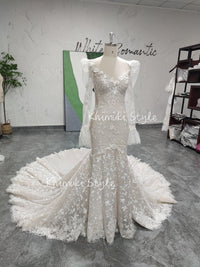 sheer long sleeve lace wedding dress