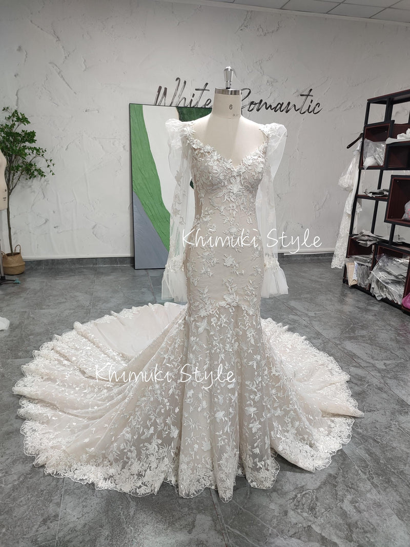 sheer long sleeve lace wedding dress