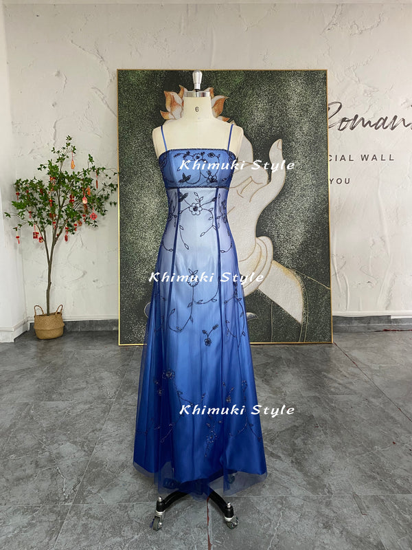 ombre blue prom gown