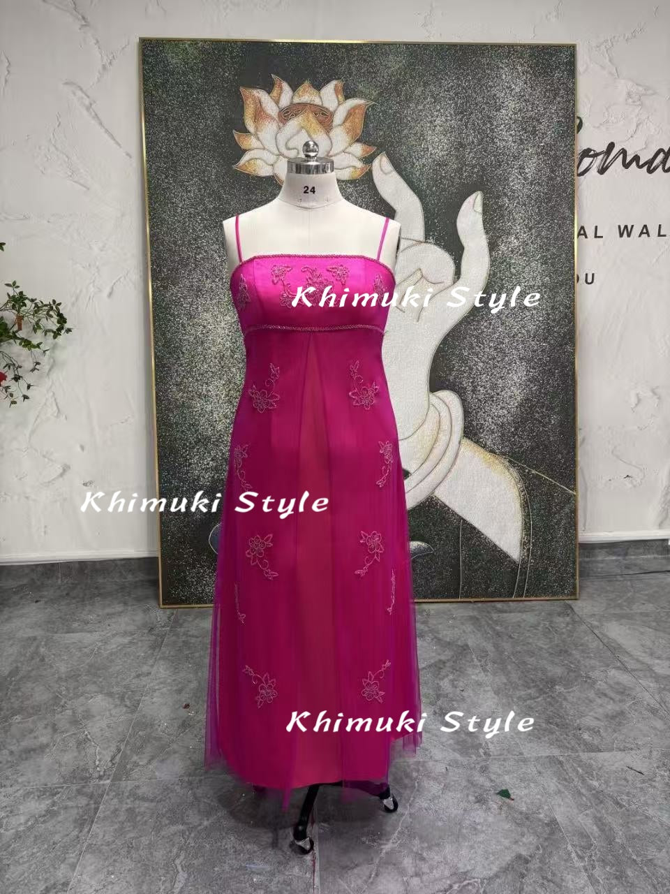 2000S Vintage Deep Pink Party Dress,Handmade Beaded Plus Size Prom Dre – KhimukiStyle