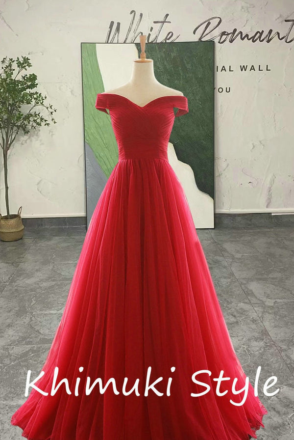 red tulle prom dress