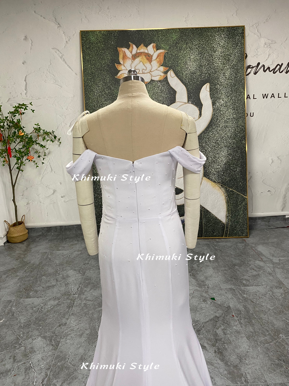 off shoulder sleeve bridal dress