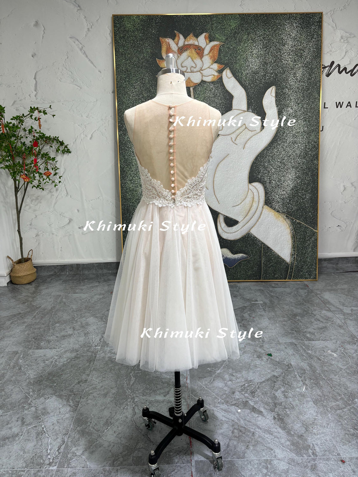 short illusion lace wedding dress