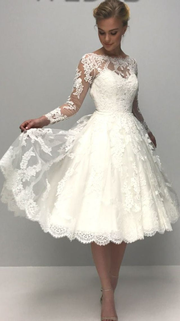 short long sleeve lace wedding dress