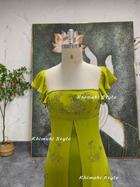 short sleeve green party dress