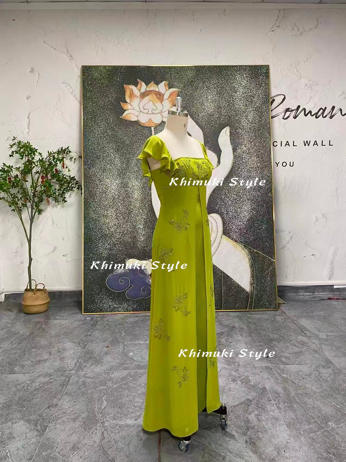 short sleeve green prom dress