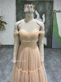 off shoulder sleeve brides dress