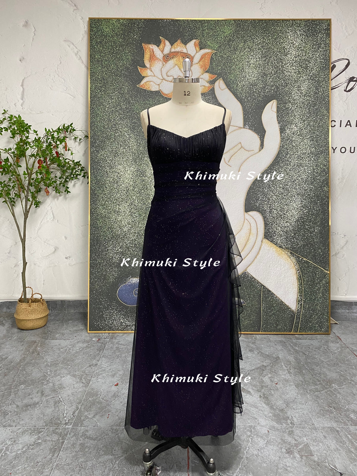 black and purple prom dress