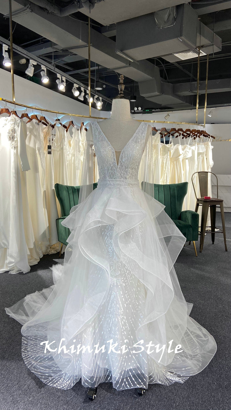 v-neck wedding dress