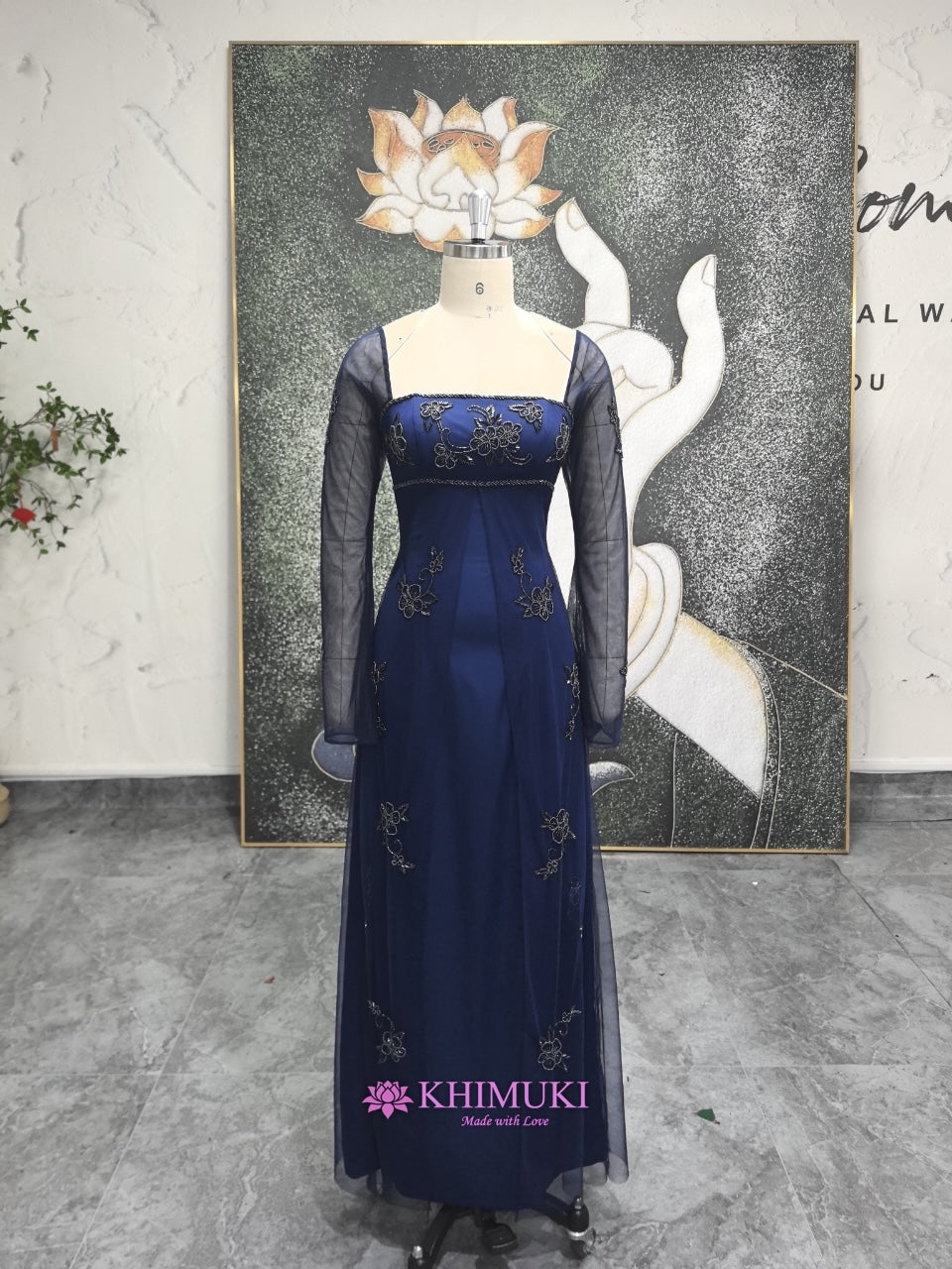 2000S Long Sleeves Navy Blue Party Dress – KhimukiStyle