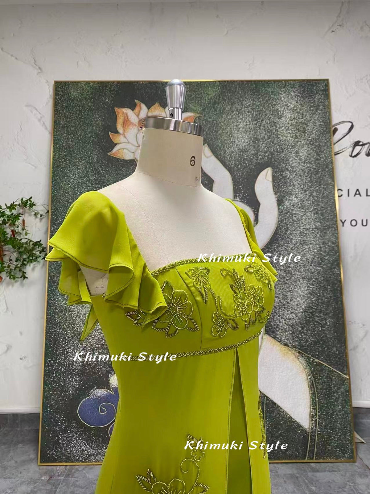 vintage short sleeve green prom dress