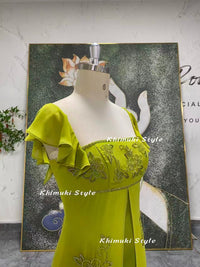 vintage short sleeve green prom dress