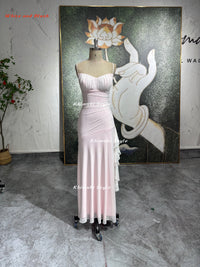 white and blush prom dress
